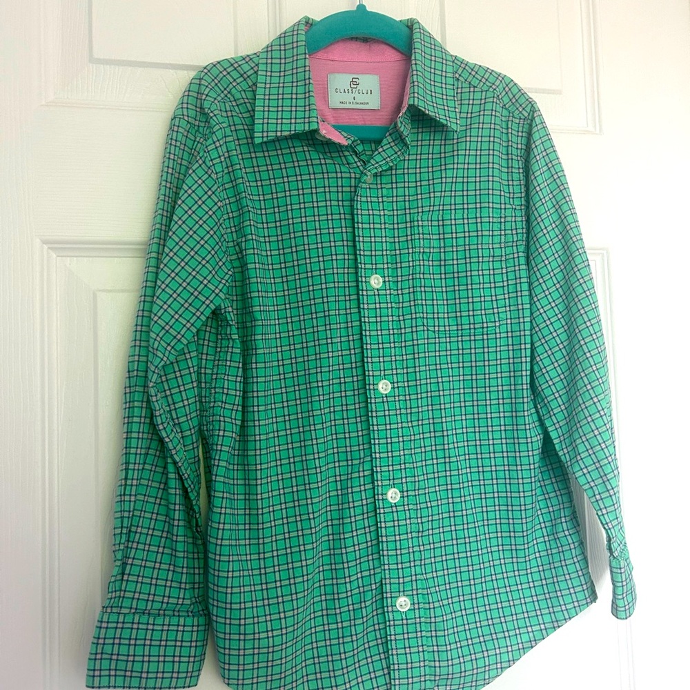 EUC Class Club Green Grid Pattern Button Down Shirt